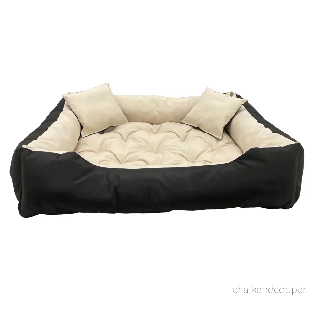 KingDog Ecco Hund- och Kattsäng Med Kudde Vattentät Nylon Hundkudde Hundkorg Husdjurssäng Tvättbar Vattentätt Material (Innermått: 40 x 30/Yttermått: 55 x 45 cm, Beige)