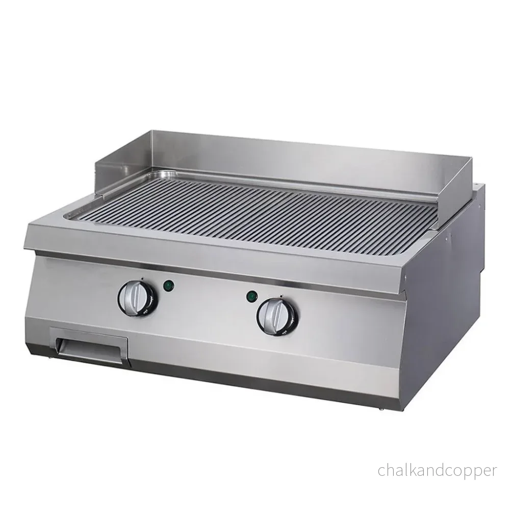 Robust grillplatta - Räfflad krom - Dubbel enhet - 70 cm djup - Elektrisk