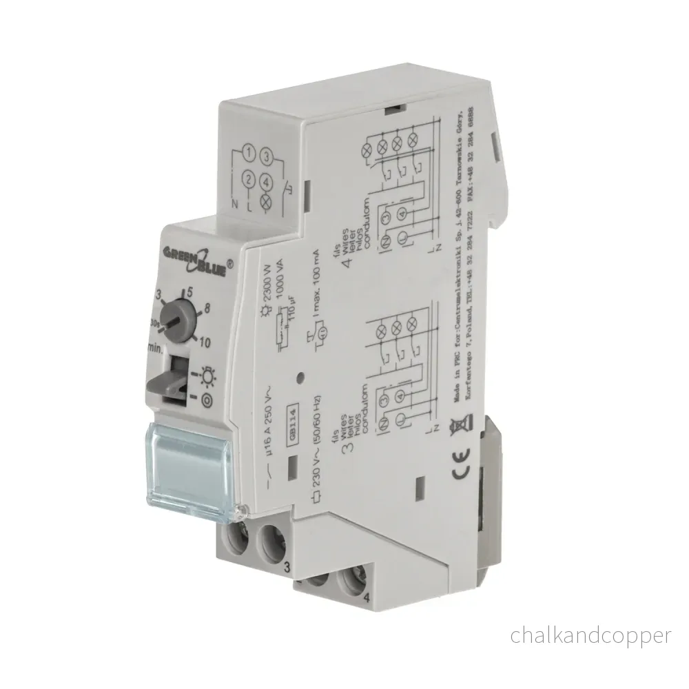 GreenBlue DIN-skenmonterad automatisk trappstyrning, justerbar mellan 30s-10m, max 2300 W, GB114