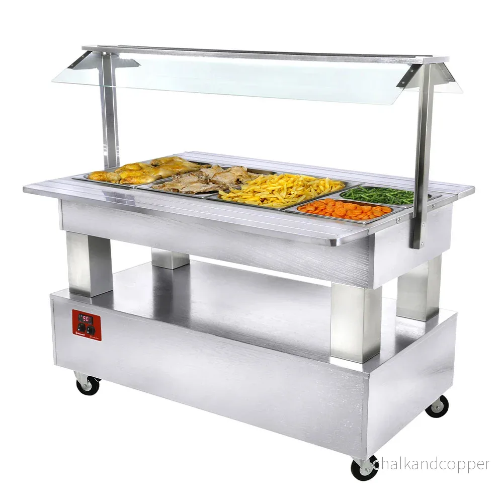 Värmande/bain-marie salladsbar, 4x GN1/1-150 (vit trä)