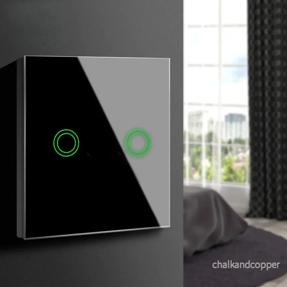 Maclean MCE714B Smart WiFi 2-Vägs Touch-Strömbrytare Kompatibel Med Tuya APP Väggströmbrytare Glasomkopplare Med Färgväxling LED-Bakgrundsbelysning Infälld Strömbrytare 85 x 85 mm (2-Vägs Rund, Svart) - Bild 2