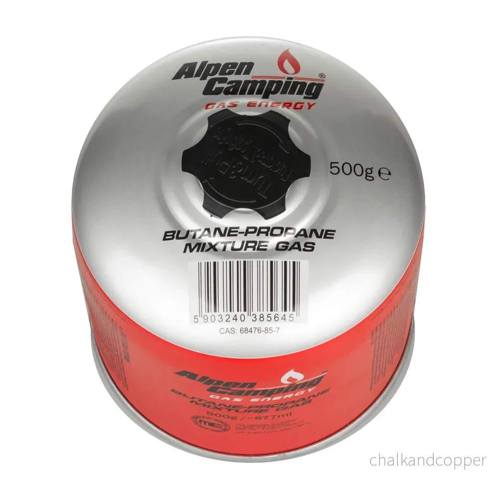 6x Alpen Camping 500g gaspatron. certifikat: Pi 0437, enligt EN417, propan-butan, intervall -10°c till + 40°c, 7/16" ventil IK008 - Bild 2