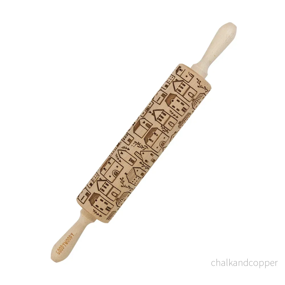 Goody Woody graverad tårtroller, 46 cm, bokträ, Scandinavian city
