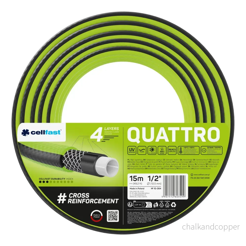 Cellfast Quattro trädgårdsslang 1/2" 15 m + Cellfast slanghållare, grå + set med Cellfast Basic rak sprinkler 1/2" - Bild 2