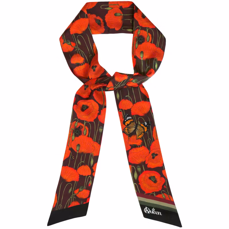 Silk Scarf Tiny Thins Poppy Brown Kueen Silk Scarf Tiny Thins Poppy Brown Kueen