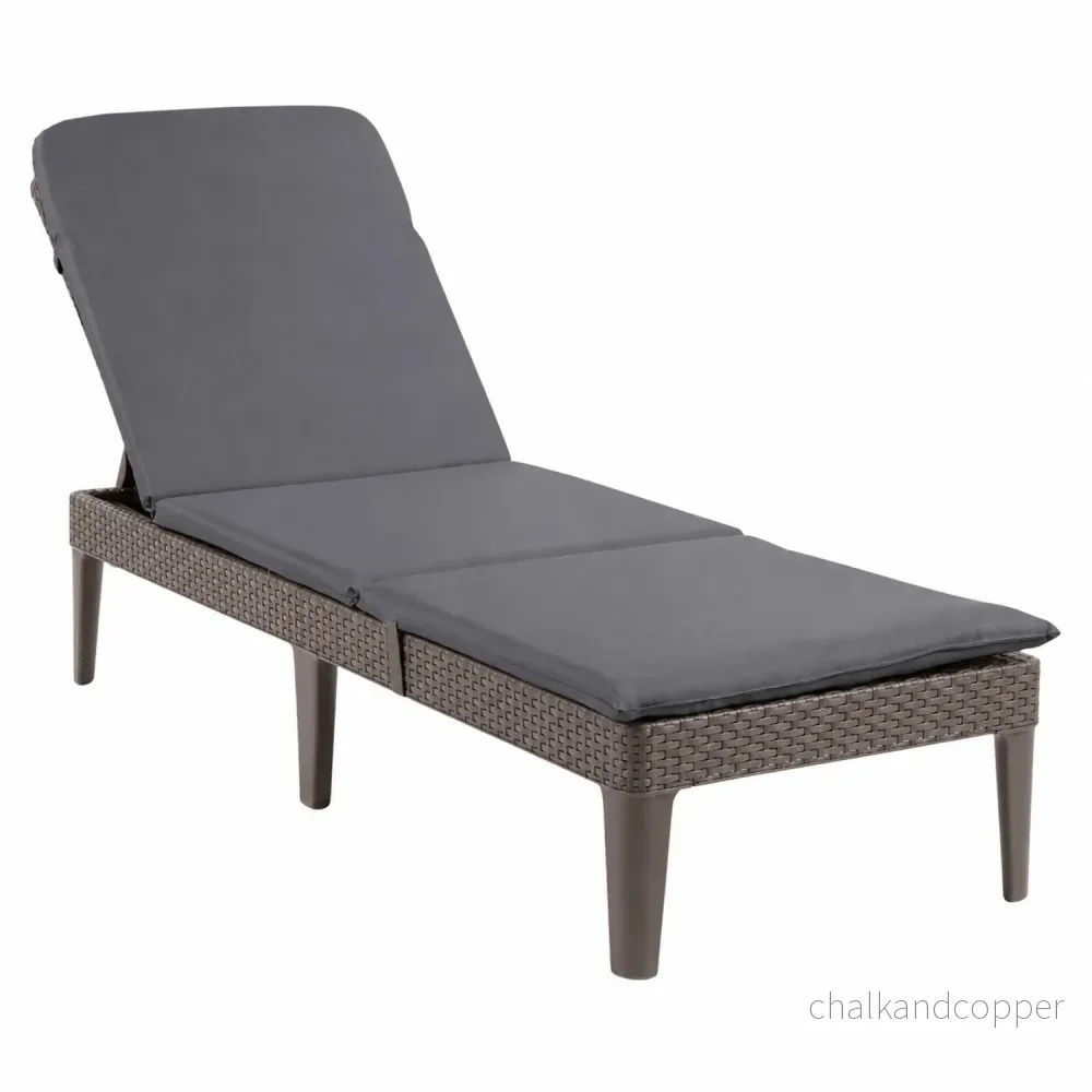 Justerbar trädgårdssolstol Jaipur Sun Lounger, brun + kudde till Jaipur-solstolen, färg mörkgrå, tyg S-500, storlek 190x60 cm