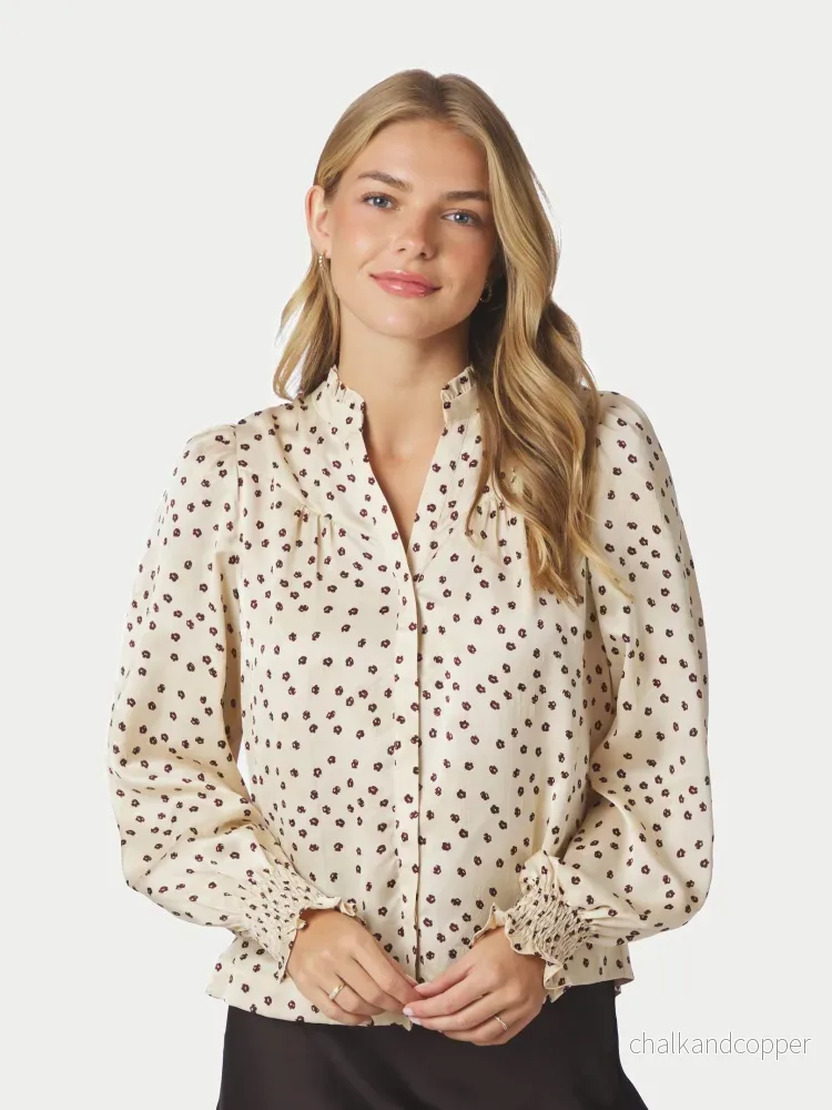 Astrida Flower Jacquard Blouse Creme Neo Noir Astrida Flower Jacquard Blouse Creme Neo Noir