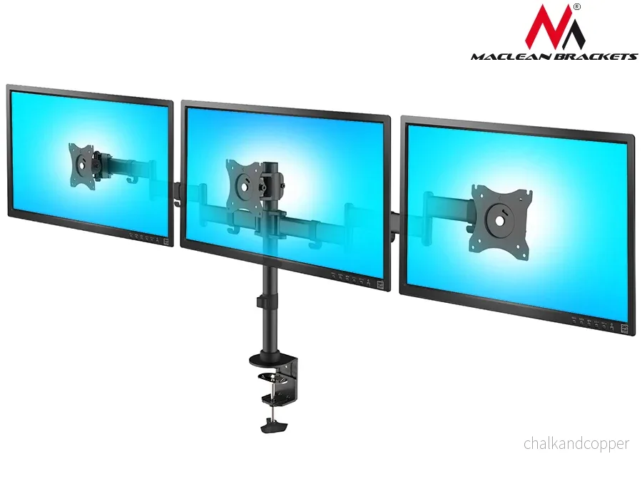 Maclean skrivbordsfäste för 3 LCD-skärmar, dubbel arm, VESA 75x75 och 100x100, 13"-27", 8kg, MC-691 - Bild 2