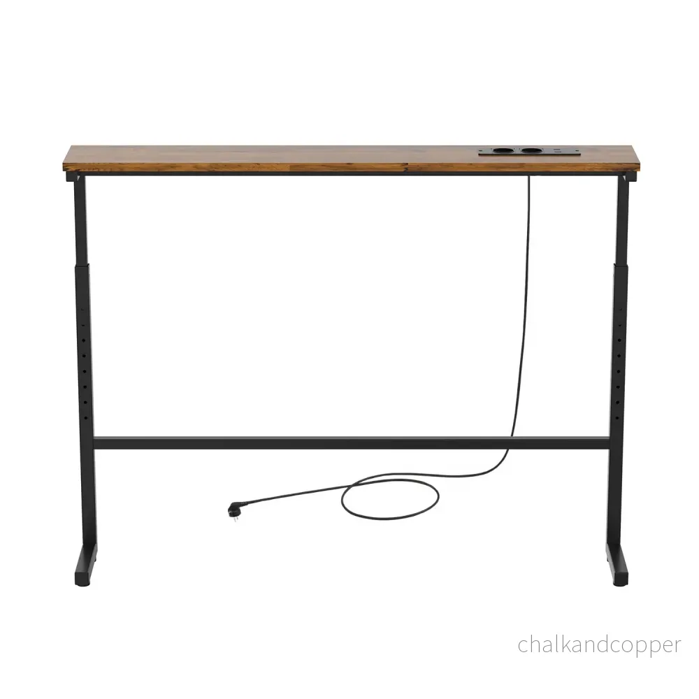 Konsol/bord med laddningslist från Maclean, svart med rustik bordsskiva, höjdjusterbar 62–83 cm, max 25 kg, kabel 2,5 m, MC-140 B - Bild 3