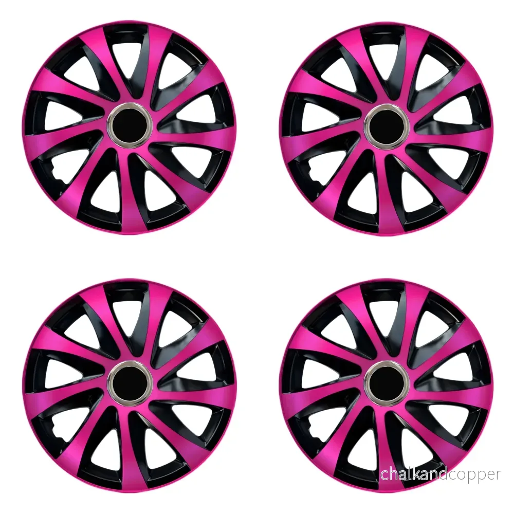 15" NRM DRIFT Extra rosa/svart universalnavkapslar 4 st - Bild 2