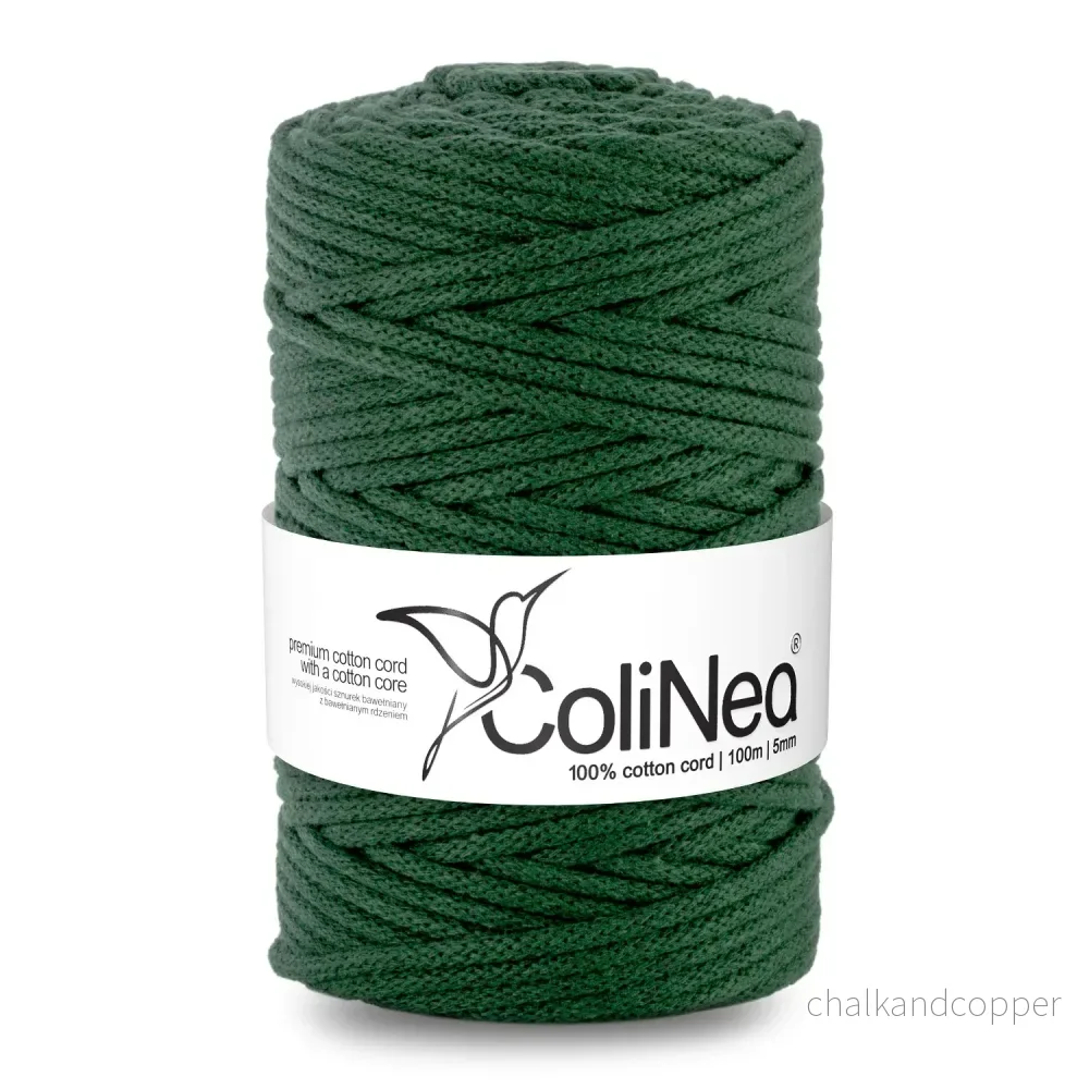 ColiNea, bomullssnöre med bomullskärna, flätat, 5mm, 200m, flaskgrön