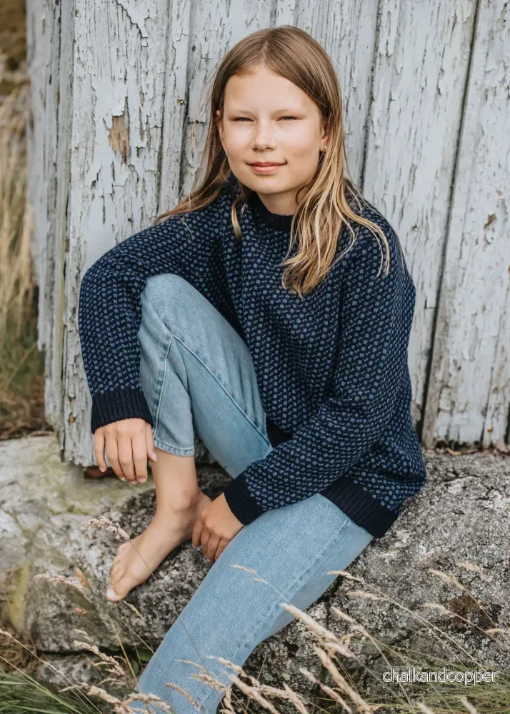 Vallerö Stickad Tröja Barn marinblå