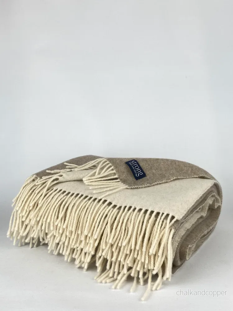 Pläd i italiensk lammull Beige/Cremevit - Bild 3