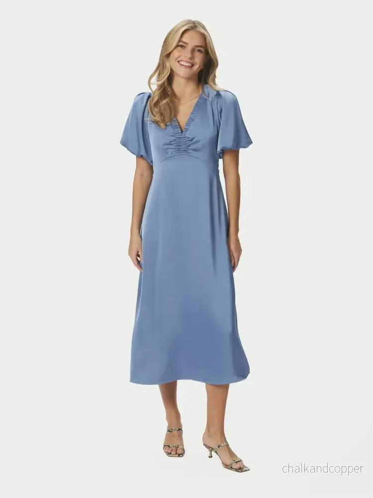 Illana Heavy Sateen Dress Smoke Blue Neo Noir