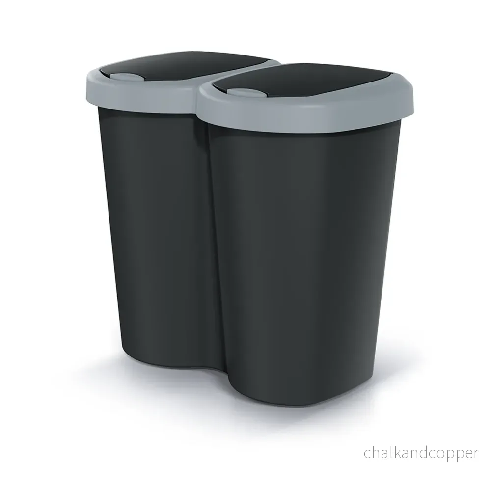 Papperskorg Compacta B Duo, grå/svart, volym 40L, ett fack, två lock, väggmonterad version, NDBS40-429U_S411