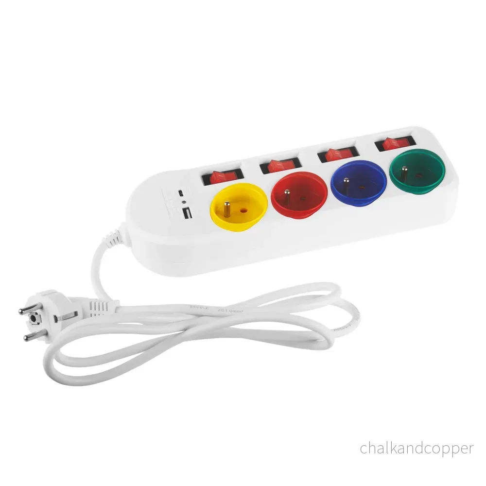 Maclean grenuttag, förlängningskabel 4 uttag + USB A/C, med brytare, 250VAC/10A, 1,5m, vit, MCE508 W - Bild 2