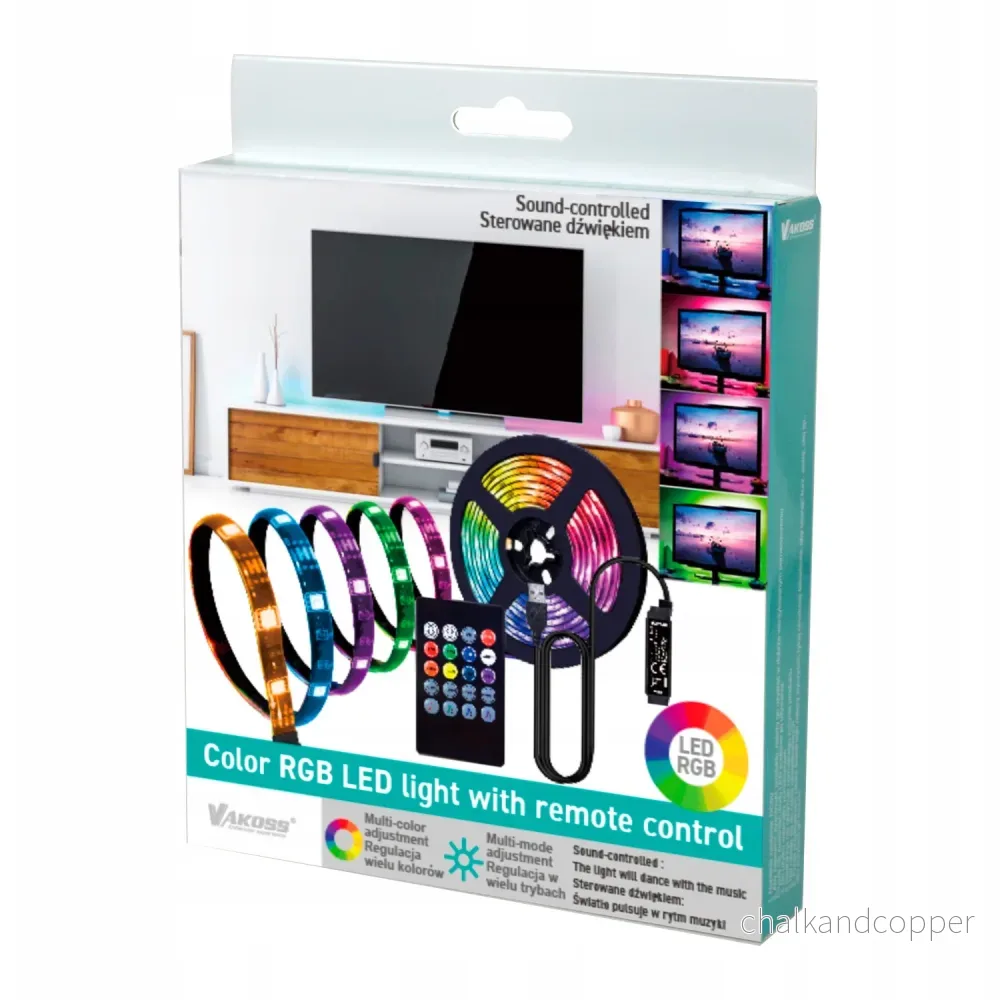 Vakoss RGB LED-strip, för TV-belysning, ljudstyrd, fjärrkontroll, LA-C612 - Bild 2