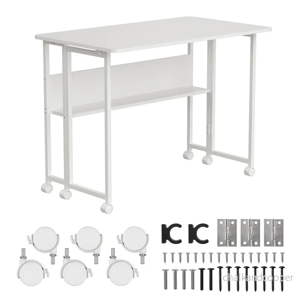 Maclean fällbart bord skrivbord, vit, mobil, skiva 100x58cm, max. 50kg, MC-126 W