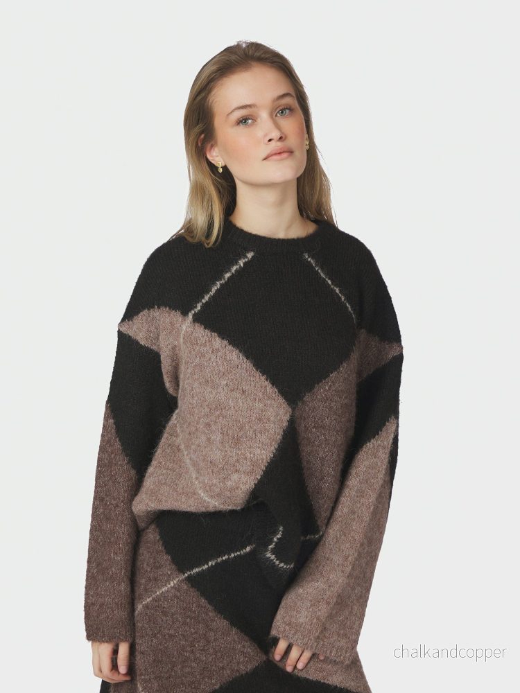 Inga Check Fluff Knit Blouse Dark Brown Neo Noir