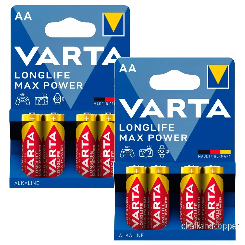 8 st R-06-batterier (AA), 1,5 V, alkaliska, R-06 Longlife Max Power från Varta