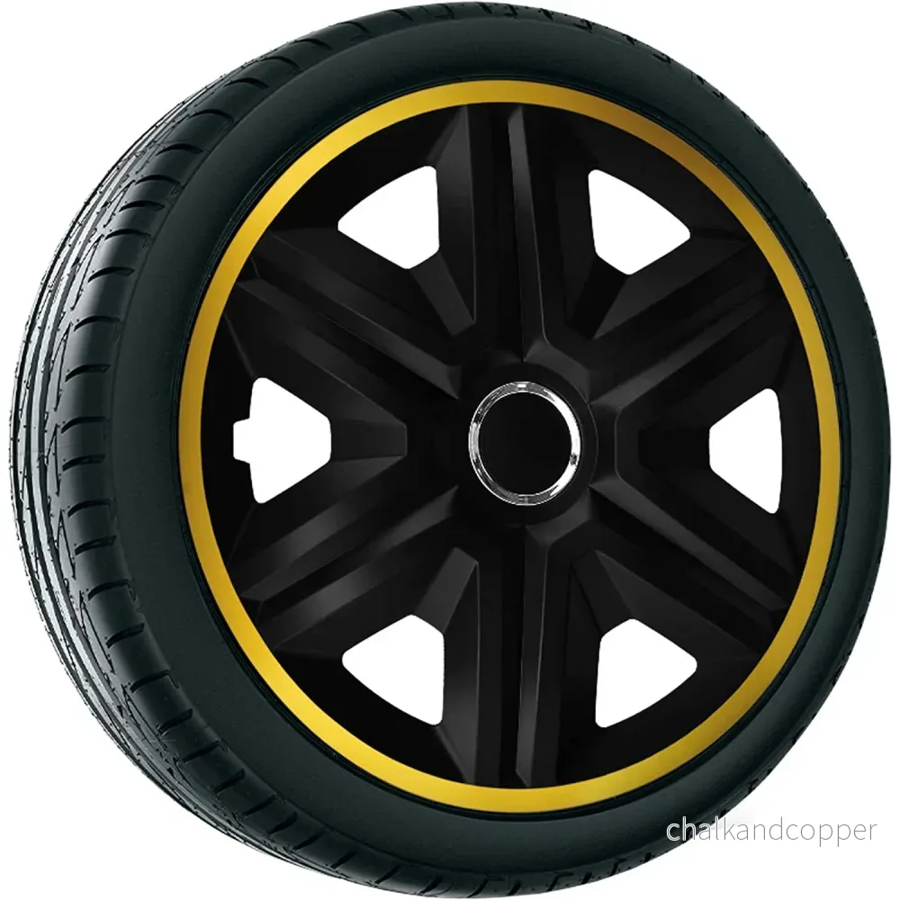 NRM Fast Lux Hjulskydd För Stålfälgar Tvåfärgade Navkapslar Set Med 4 Fordon Lämplig För De Flesta Märken Och Fälgar ABS-Plast (16", Guld/Svart) - Bild 2