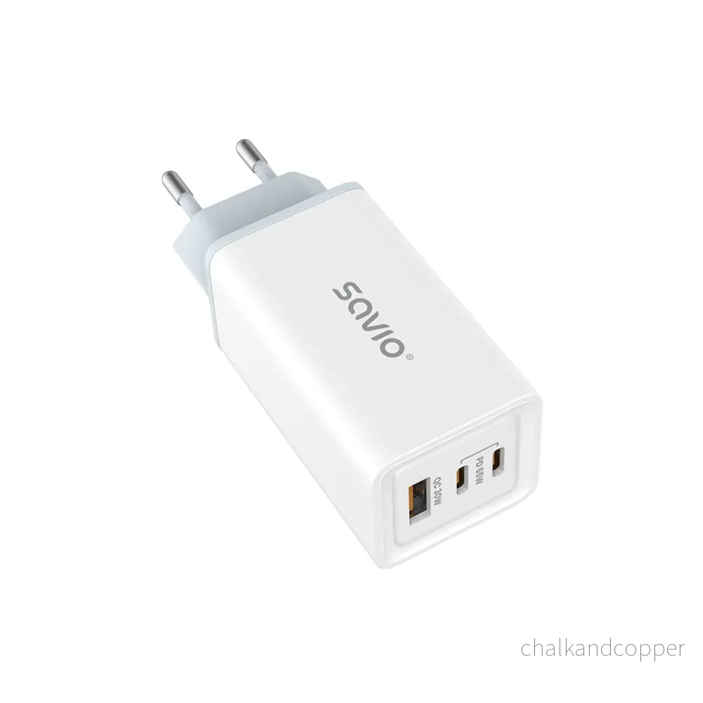 Savio nätladdare, 1x USB-A, 2x USB-C, GaN, 65W, vit, SAVLA-07 - Bild 3