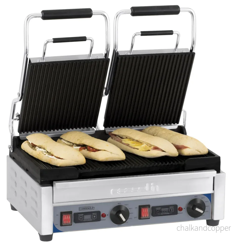 Dubbelkontaktgrill Premium räfflad - räfflad med timer