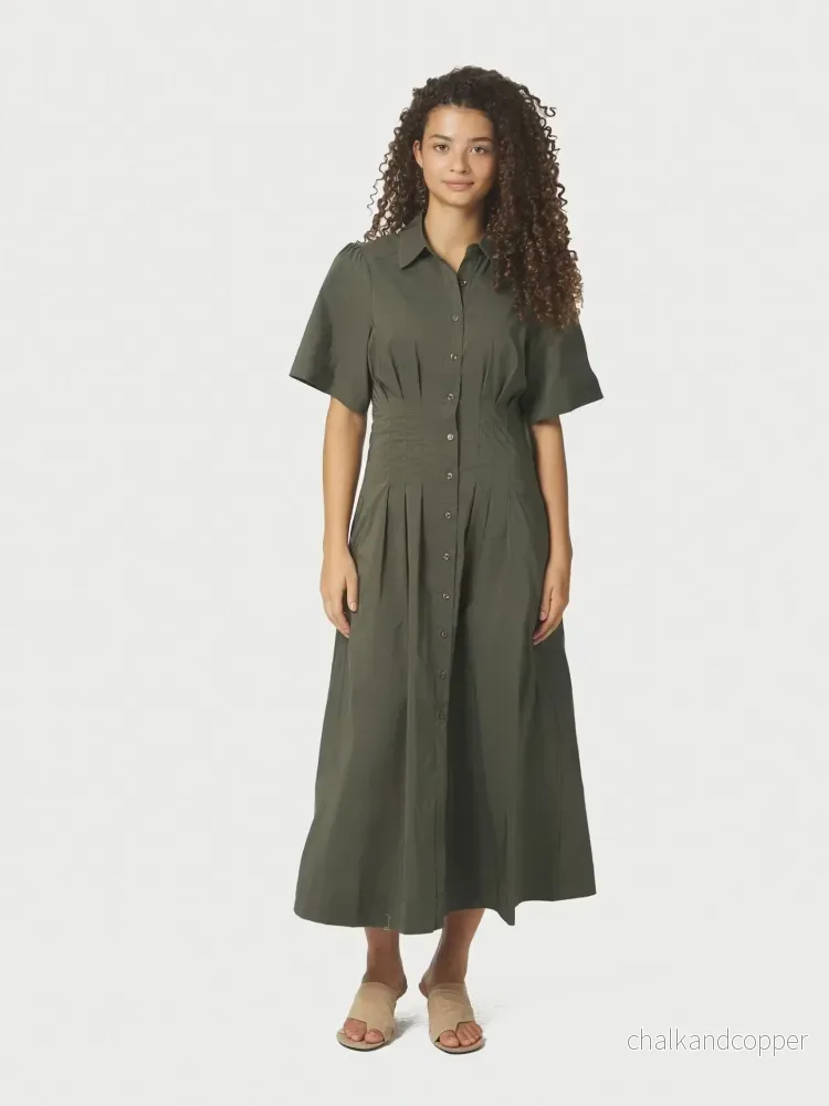 Baia Poplin Dress Army Neo Noir Baia Poplin Dress Army Neo Noir