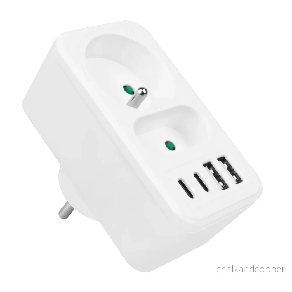 Maclean strömuttag x2 + 4xUSB, splitter med 2 uttag, 2xUSB A, 2xUSB C PD 20W, 1x16A + 1x6A, MCE249 F/W, 3 st - Bild 2