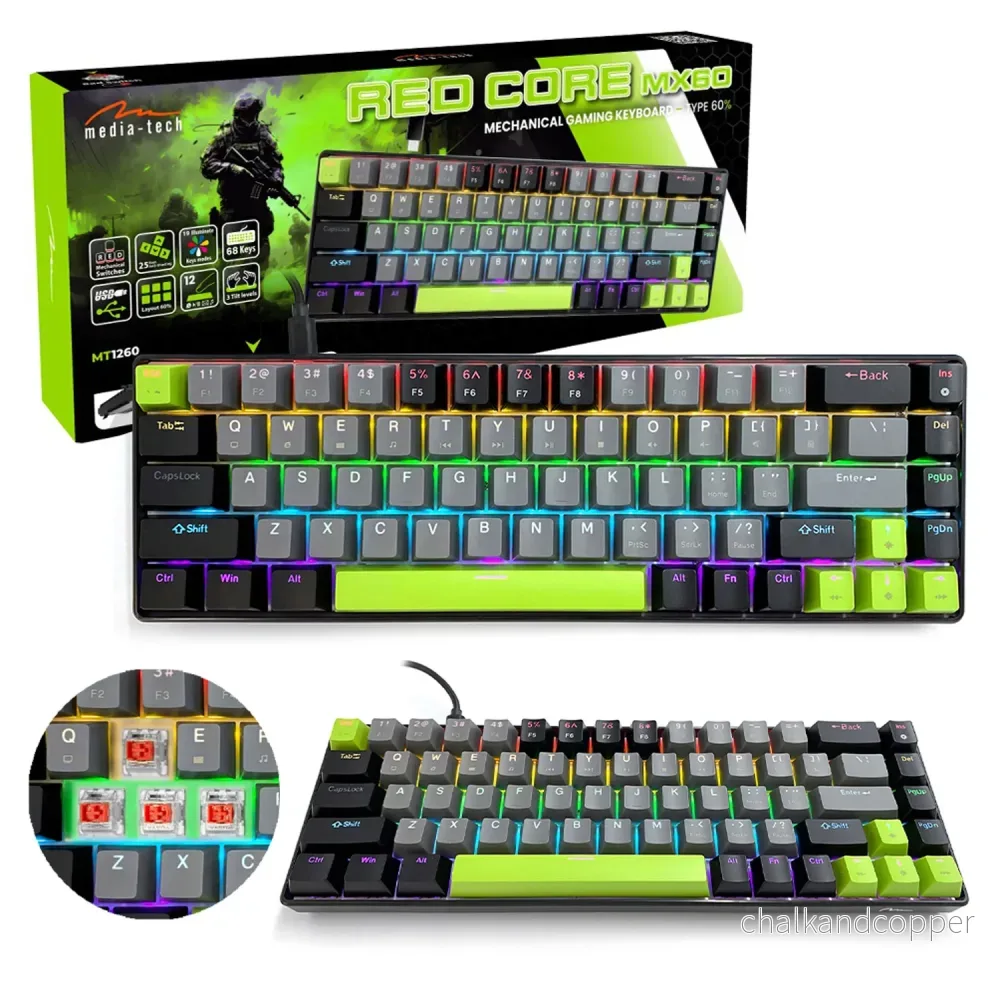 Mekaniskt tangentbord 60% RED CORE MX60 MT1260, tangentbelysning, Mediatech