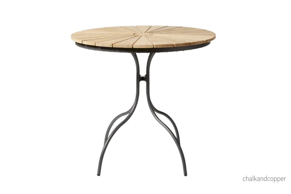 Cafébord i teak med aluminiumram Ø80 cm
