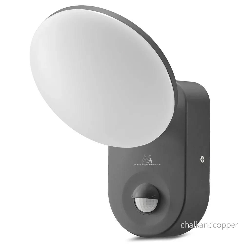 Väggmonterad LED-lampa med PIR-sensor Maclean Energy MCE367 - PC+ALU, 15W (1100lm) Neutralvit 4000K IP65 grå