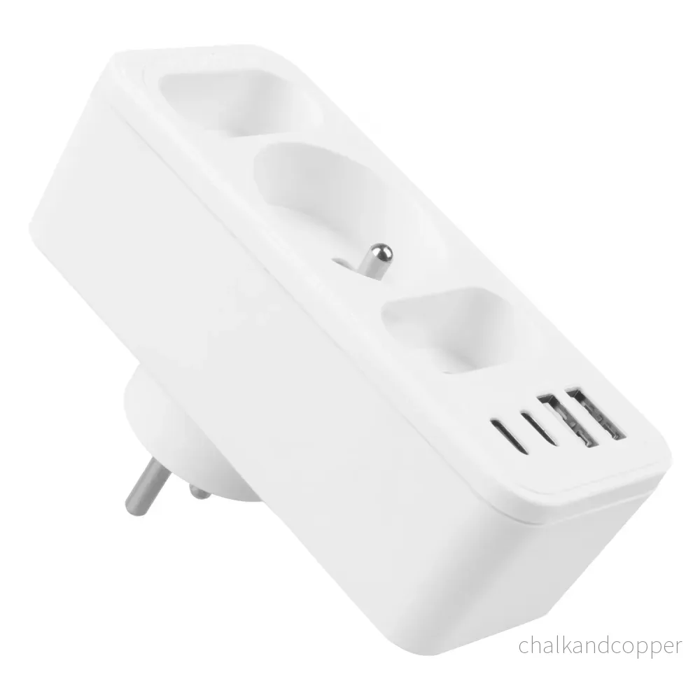 Strömuttag x3 + 4xUSB Maclean, 3-facks splitter, 2xUSB A, 2xUSB C PD 20W, 1x16A + 2x6A, MCE248 F/W, 2 st - Bild 2