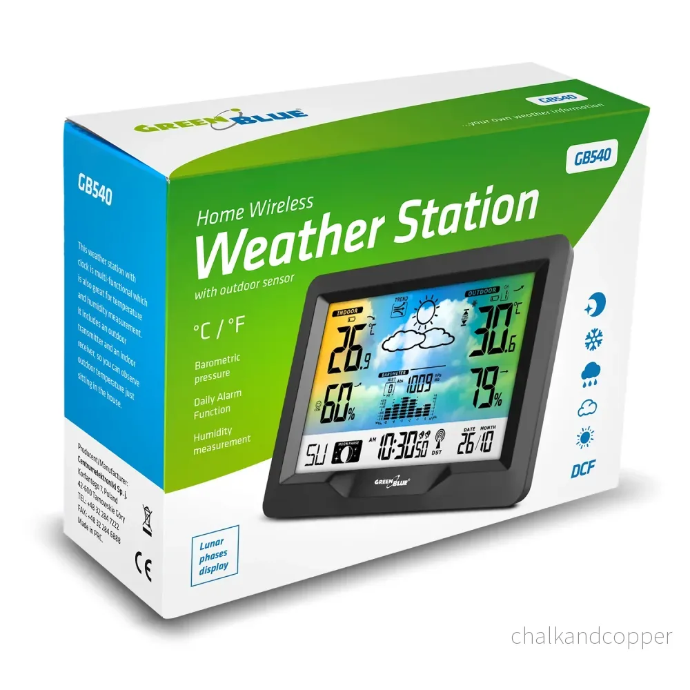 Trådlös färgväderstation med DCB GreenBlue GB540-system, månfas, barometer, kalender - Bild 2