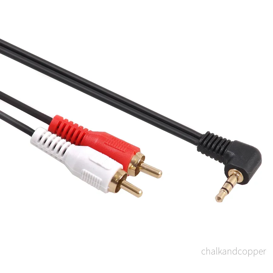 Maclean MCTV-824 Mini Jack Audiokabel 3,5 mm hane 2xRCA stereo hane svart 1 m guldkontakter vinklade 90 ° till 2 RCA-kabel - Bild 3