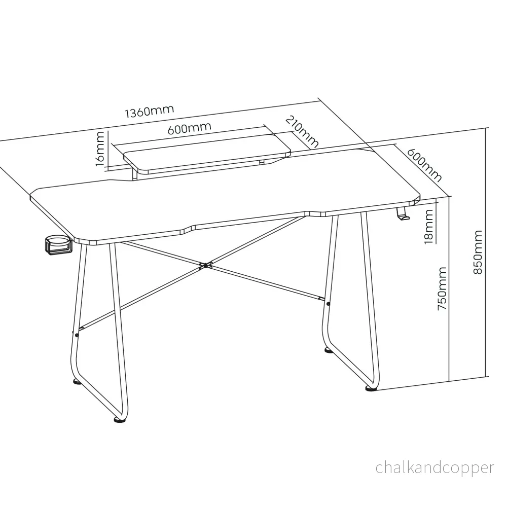 Gamingbord med monitorhylla NanoRS, 50kg max, höjd 850mm, svart, RS170+Kabelarrangör / bordsgaller Nano RS, 1345mm, svart och röd, RS125 - Bild 3