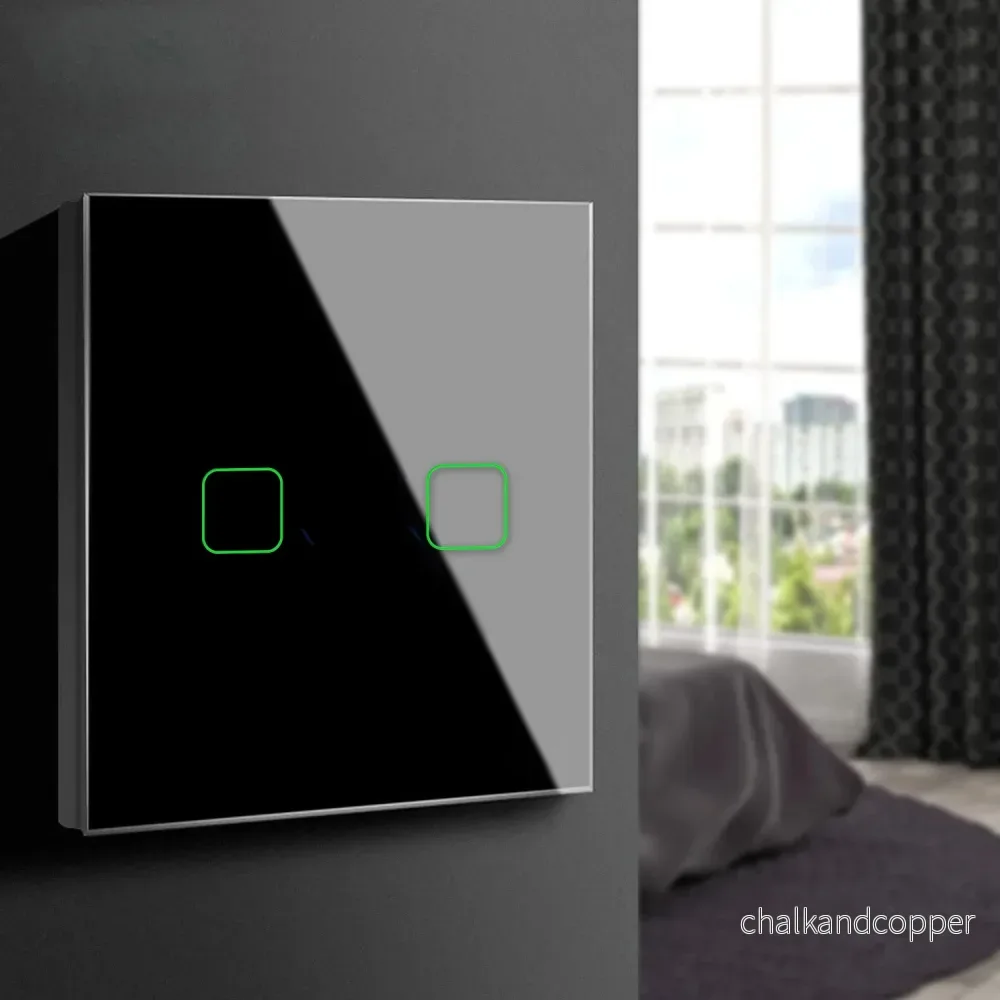 Maclean MCE717B Smart WiFi 2-vägs touch-strömbrytare kompatibel med Tuya APP väggströmbrytare glasomkopplare med färgväxling LED-bakgrundsbelysning infälld strömbrytare 85 x 85 mm (2-vägs fyrkantig, svart) - Bild 2