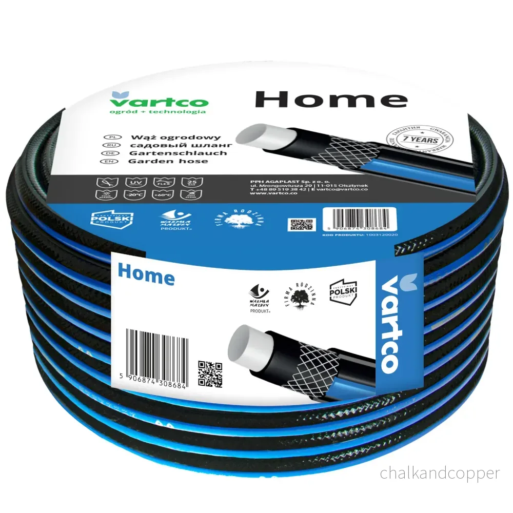 Vartco Light 4-Lagers Vattenslang Trädgårdsslang Slang Trädgårdsbevattning Flexibel Slang Polyesterkorsfläta UV-Beständig 25 Bar (1/2" 30m)