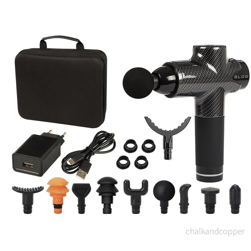 Blow-massageapparat, 10 munstycken, laddare och väska, effekt 200 W, 30 hastighetslägen, snabbladdning, 44-341
