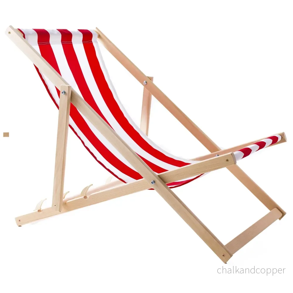 Woodok 2-Sits Solstolsset Av Bokträ Solstol För Självmontering Solstol Trädgårdssäng För Strand Trädgård Balkong Och Terrass Hopfällbar Solstol Upp Till 120 kg Röd/Vit - Bild 2