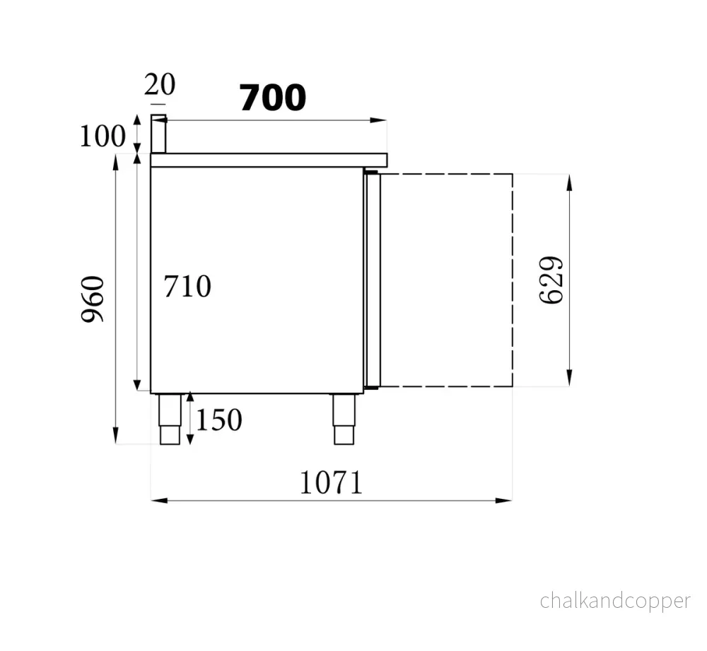 Kylbänk - 2 dörrar - Hög bakkant - 700 mm djup - Bild 3