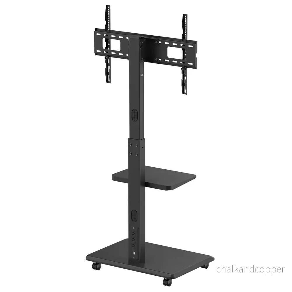 TV-stativ / vagn Ergo-Office, max. belastning 50kg / 5kg hylla, max. VESA 600x400, inbyggt grenuttag, svart, ER-304 B - Bild 2