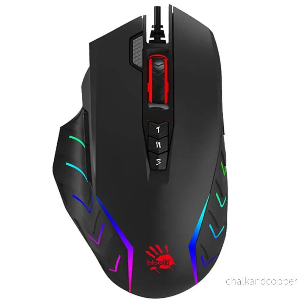 Gamingmus A4TECH, USB, 8000 DPI, metallskenor, J95 RGB Pixart (Aktiverad)