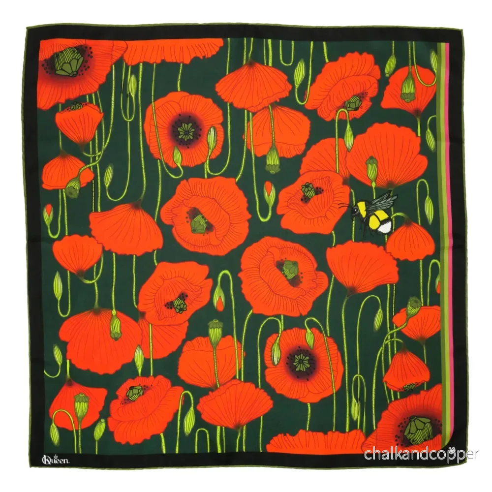 Silk Scarf Sweetly Small Poppy Dark Kueen Silk Scarf Sweetly Small Poppy Dark Kueen