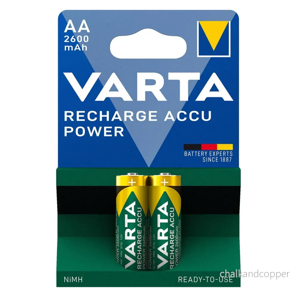 2 st batterier R-06 R06 AA 1,2 V 2600 mAh Varta Recharge Accu Power