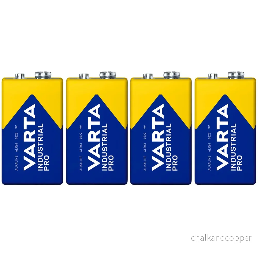 4x batteri R9V R-9 6LR61 9V R-9 alkalisk Varta Industrial Pro