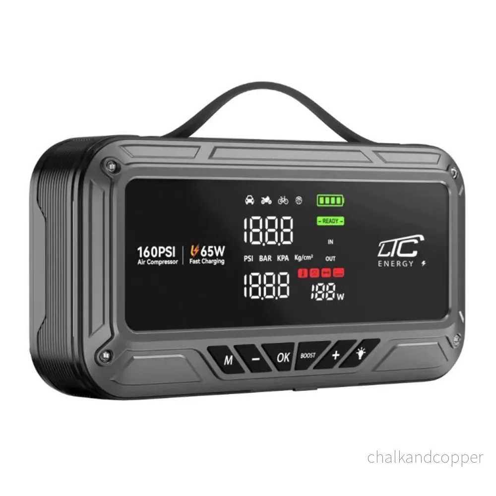 Jump Starter LTC, 12 000 mAh, med kompressor, ficklampa och powerbank, LCD-skärm, effekt 65 W, kablar och fodral ingår, LXJS120 - Bild 2