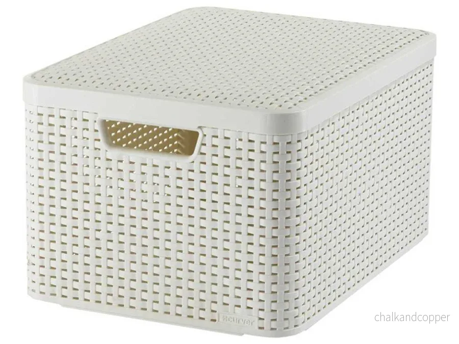 Curver korg, multifunktionell, med lock, kräm, Rattan Style L