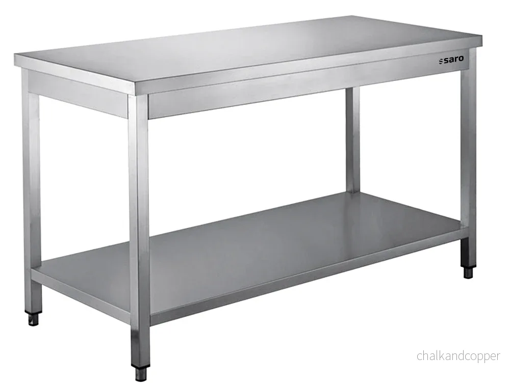 SARO Bord i rostfritt stål, separat, med underhylla – 700 mm djup, 1600 mm SARO Bord i rostfritt stål, separat, med underhylla – 700 mm djup, 1600 mm
