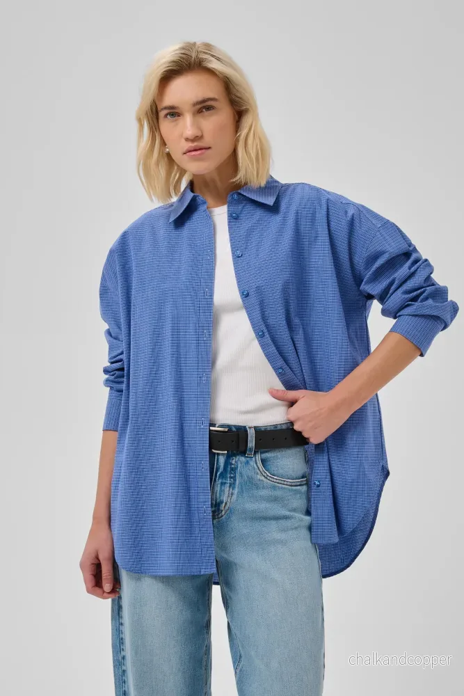 Ilse Boxy Shirt Clear Blue Check My Essential Wardrobe